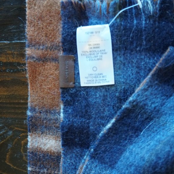 NWOT Pendleton Long Reversible Scarf Blue/Orange Plaid 100% wool - Picture 6 of 7